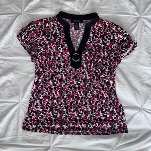 Style & co petite, red and black blouse